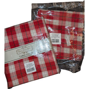 Plaid Tablecloth and Napkin Set Red White